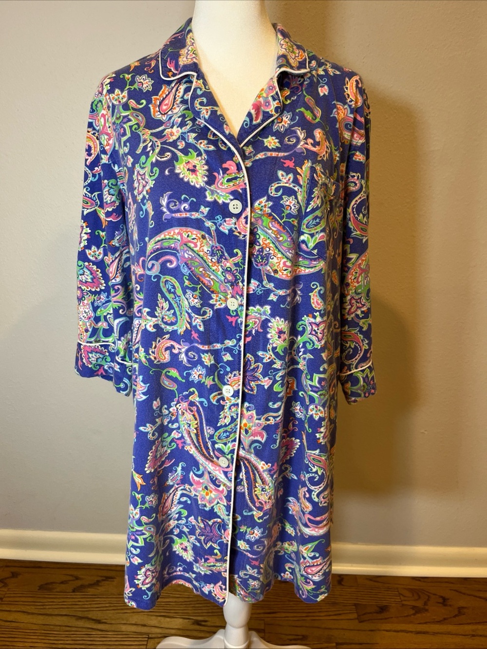 Lauren Ralph Lauren Pajama Nightgown XL Floral Monogram Cotton Lounge Paisley